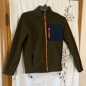 Sonoma Olive, and Navy Fleece Zip Up Jacket with Orange Trim